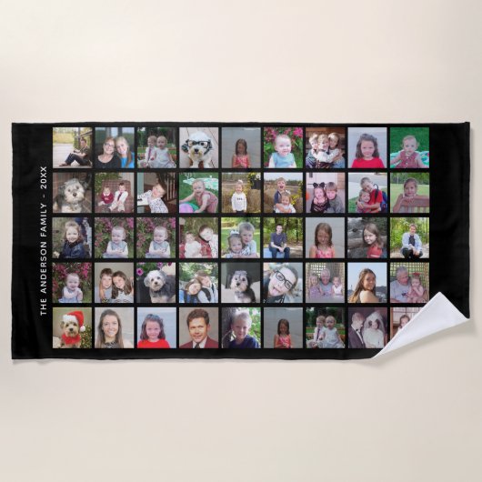 45 Square Foto Collage Grid mit Text - schwarz Strandtuch (Vorderseite)