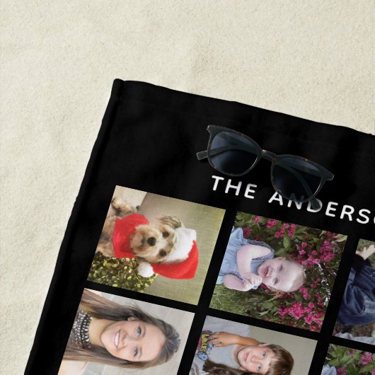 45 Square Foto Collage Grid mit Text - schwarz Strandtuch (Beispiel)