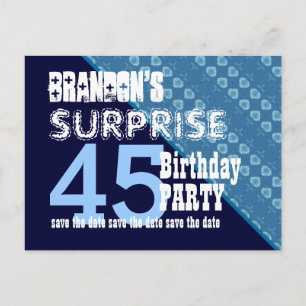45. Überraschung Geburtstag Save the Date Diagonal Ankündigungspostkarte