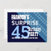 45. Überraschung Geburtstag Save the Date Diagonal Ankündigungspostkarte (Vorne/Hinten)