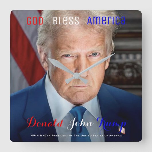 45. und 47. US-Präsident Donald Trump Quadratische Wanduhr (Vorderseite)