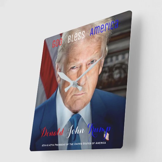 45. und 47. US-Präsident Donald Trump Quadratische Wanduhr (Winkel)