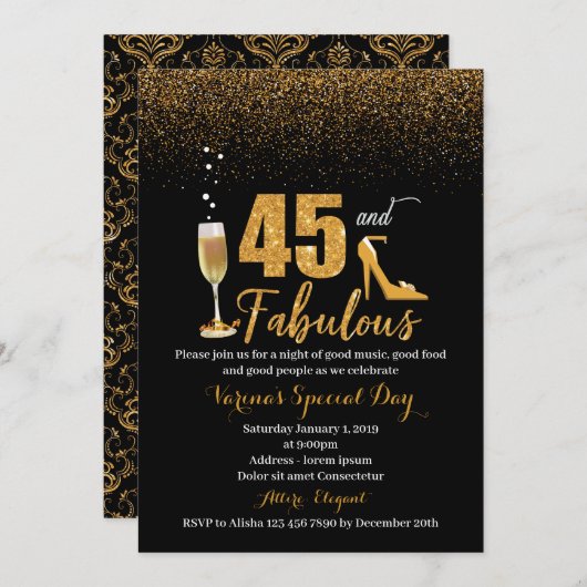 45 und fabelhafte Geburtstagseinladung für Frauen Einladung (Vorne/Hinten)