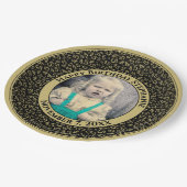 45 Your Photo Random Number Pattern Black/Gold Pappteller (Schrägansicht)