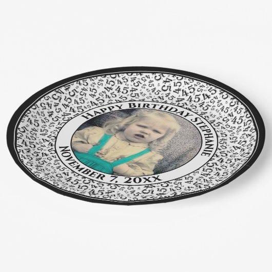 45 Your Photo Random Number Pattern Black/White Pappteller (Schrägansicht)