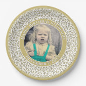 45 Your Photo Random Number Pattern Gold/White Pappteller (Vorderseite)