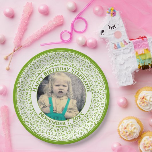 45 Your Photo Random Number Pattern Green/White Pappteller (Party)