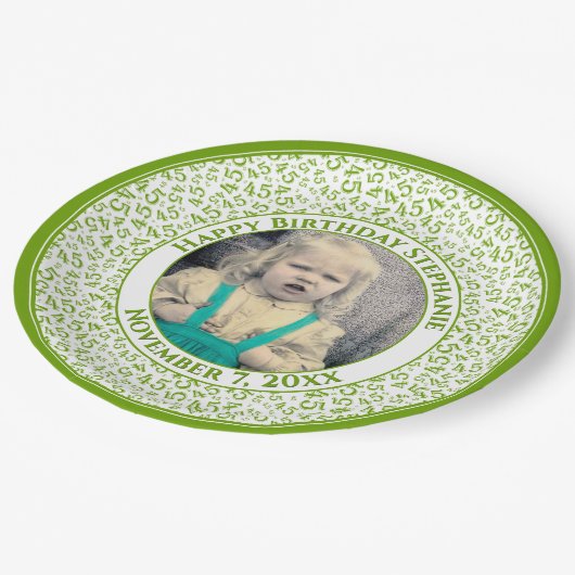 45 Your Photo Random Number Pattern Green/White Pappteller (Schrägansicht)