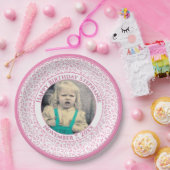 45 Your Photo Random Number Pattern Pink/White Pappteller (Party)