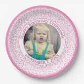 45 Your Photo Random Number Pattern Pink/White Pappteller (Vorderseite)