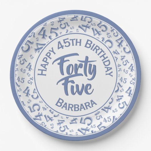 45. Zufallszahlenmuster Blau/Weiß Pappteller (Vorderseite)