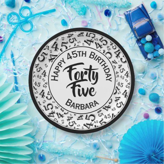 45. Zufallszahlenmuster Schwarz-weiß Pappteller (Party)