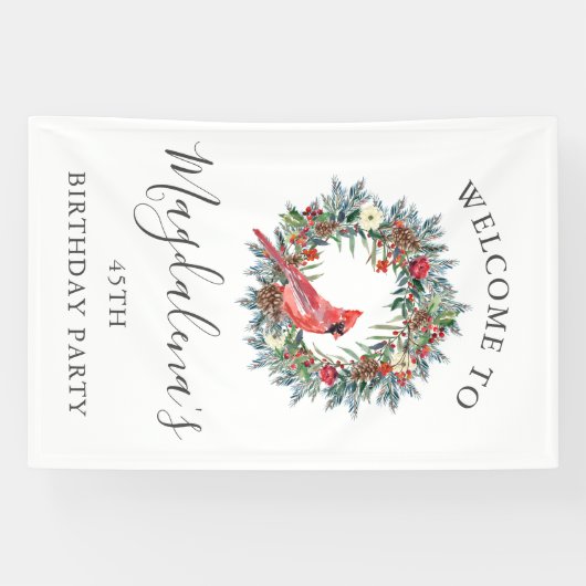 45th Birthday Banner Red Cardinal Custom Welcome (Horizontal)