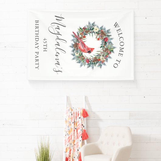 45th Birthday Banner Red Cardinal Custom Welcome (InSitu)