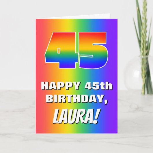 45th Birthday: Colorful, Fun Rainbow Pattern # 45 Karte (Vorderseite)