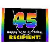 45th Birthday: Colorful Rainbow # 45, Custom Name Große Geschenktüte (Rückseite)
