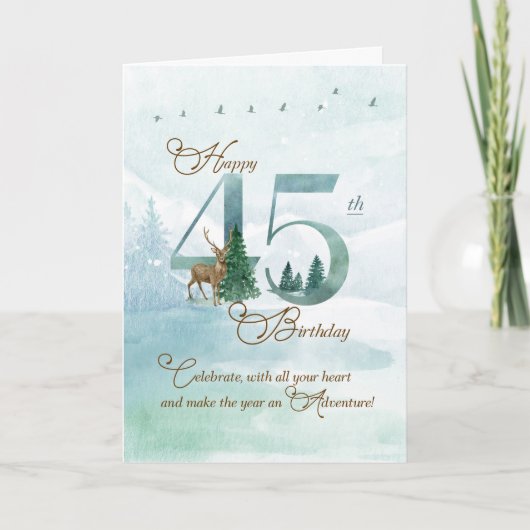 45th Birthday Evergreen Pines and Deer Nature Karte (Vorderseite)