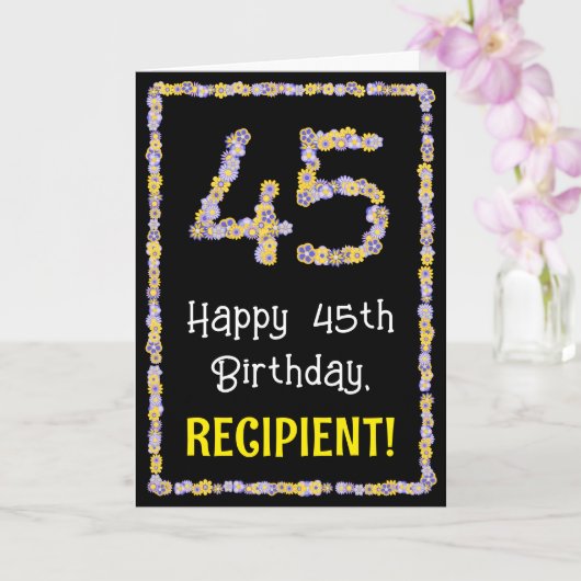 45th Birthday: Floral Flowers Number, Custom Name Karte (Orchidee)