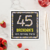 45th Birthday: Floral Flowers Number, Custom Name Serviette (Beispiel)