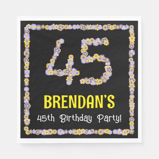 45th Birthday: Floral Flowers Number, Custom Name Serviette (Vorderseite)