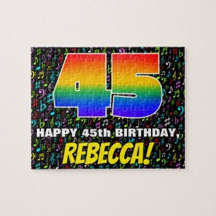 45th Birthday — Fun, Colorful Music Symbols & “45” Puzzle