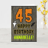 45th Birthday: Spooky Halloween Theme, Custom Name Karte (Gelbe Blume)