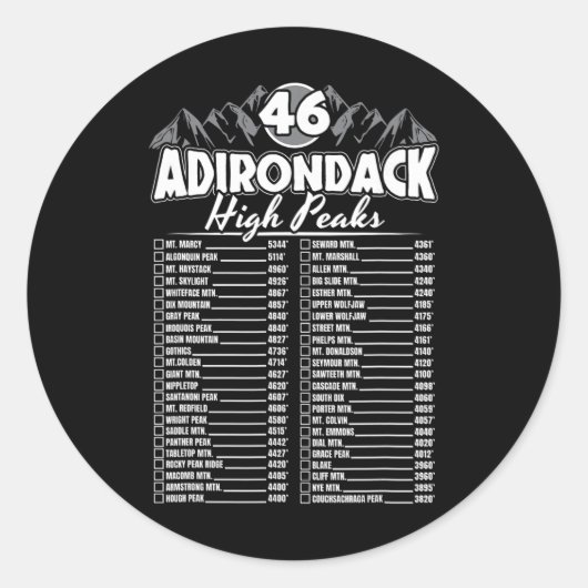 46 Adirondack-Bergsteigcheckliste Runder Aufkleber (Vorderseite)