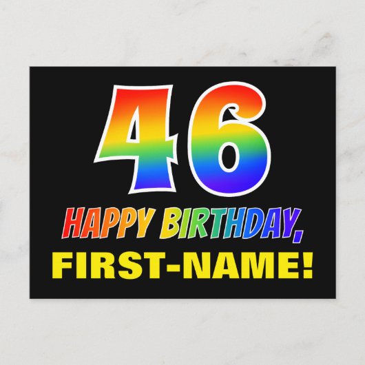 46. Geburtstag: Bold, Fun, Simple, Rainbow 46 Postkarte (Vorderseite)