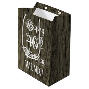46. Geburtstag: Extravagant, Imitate Holzaussehen Mittlere Geschenktüte