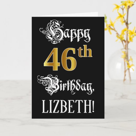 46. Geburtstag — Extravagantes Skript; Imitate Gol Karte (Gelbe Blume)