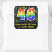 46. Geburtstag: Farbige Musiksymbole, Regenbogen 4 Quadratischer Aufkleber (Tasche)