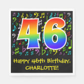 46. Geburtstag - Farbige Musiksymbole, Regenbogen Serviette (Vorderseite)