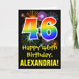 46. Geburtstag: Fun Fireworks Pattern + Rainbow 46 Karte