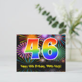 46. Geburtstag - Fun Fireworks Pattern + Regenboge Postkarte (Stehend Vorderseite)