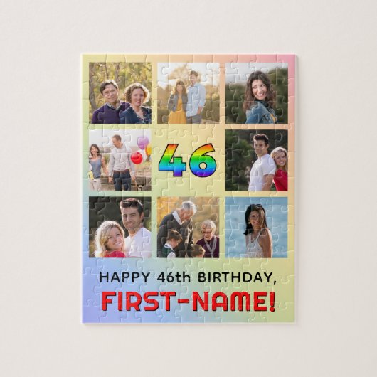 46. Geburtstag: Fun Rainbow #, Individuelle Name & Puzzle (Vertikal)