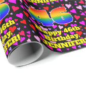 46. Geburtstag: Loving Hearts Pattern, Regenbogen  Geschenkpapier (Rolleneckpunkt)