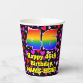 46. Geburtstag: Loving Hearts Pattern, Regenbogen Pappbecher (Rückseite)