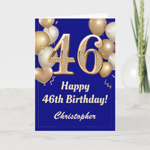 46. Geburtstag Navy Blue und Gold Balloons Confett Karte