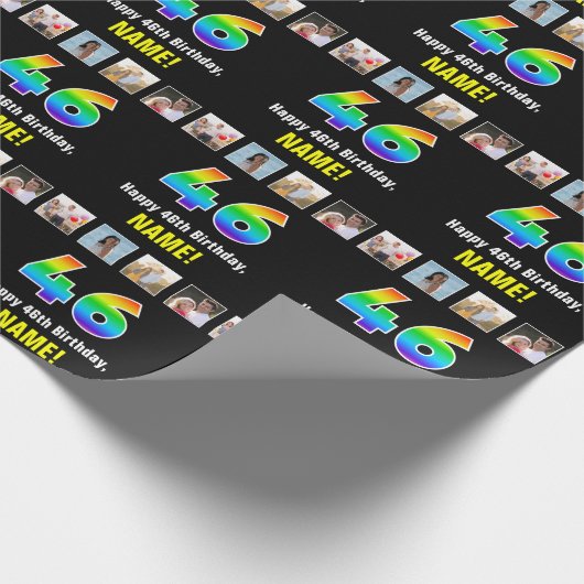 46. Geburtstag: Regenbogen "46"; benutzerdefiniert Geschenkpapier (Ecke)
