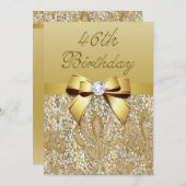 46. Geburtstags-Gold-Imitate-Sequins und Bow Einladung (Vorne/Hinten)