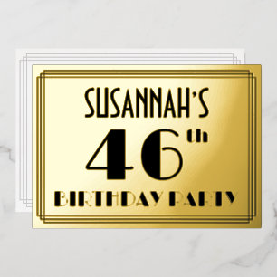 46. Geburtstagsfeier — Art Deco-Look „46“ + Name Folieneinladung