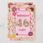 46. Geburtstagsfeier mit Blumenrahmen Einladung (Vorne/Hinten)