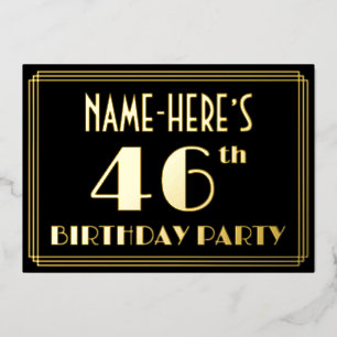 46. Geburtstagsparty: Art Deco Look "46", w/ Name Folieneinladung