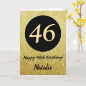 46. Happy Birthday Black and Gold Glitzer Card Karte (Gelbe Blume)