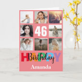 46. Happy Birthday Foto Collage Moderne rosa Karte (Gelbe Blume)