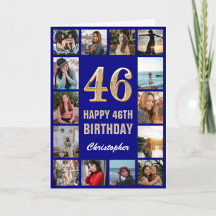 46. Happy Birthday Navy Blue & Gold Foto Collage Karte