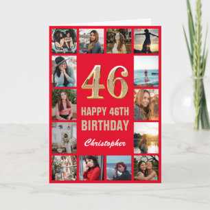 46. Happy Geburtstag Rot und Gold Foto Collage Karte