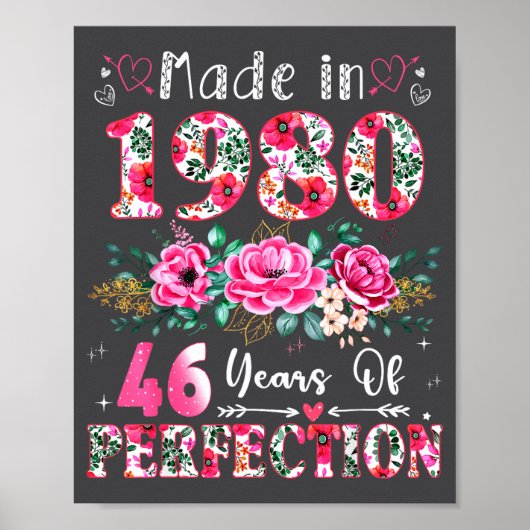 46 Year Old Made In 1980 Floral 46th Birthday Wome Poster (Vorne)