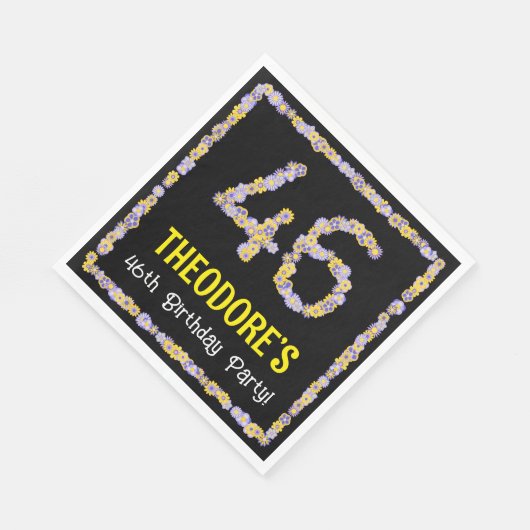 46th Birthday: Floral Flowers Number, Custom Name Serviette (Ecke)