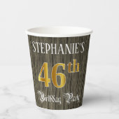 46th Birthday Party — Faux Gold & Faux Wood Looks Pappbecher (Vorderseite)